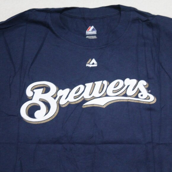 Majestic Milwuakee Brewers Men Blue Tee Shirt Uecker 9 Size Large - Picture 5 of 11